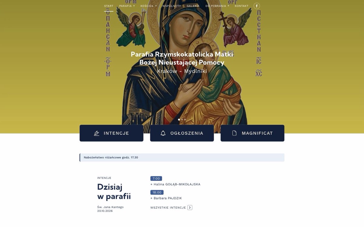 Nowa strona Congregatio: Parafia Matki Bożej Nieustającej Pomocy w Krakowie-Mydlnikach