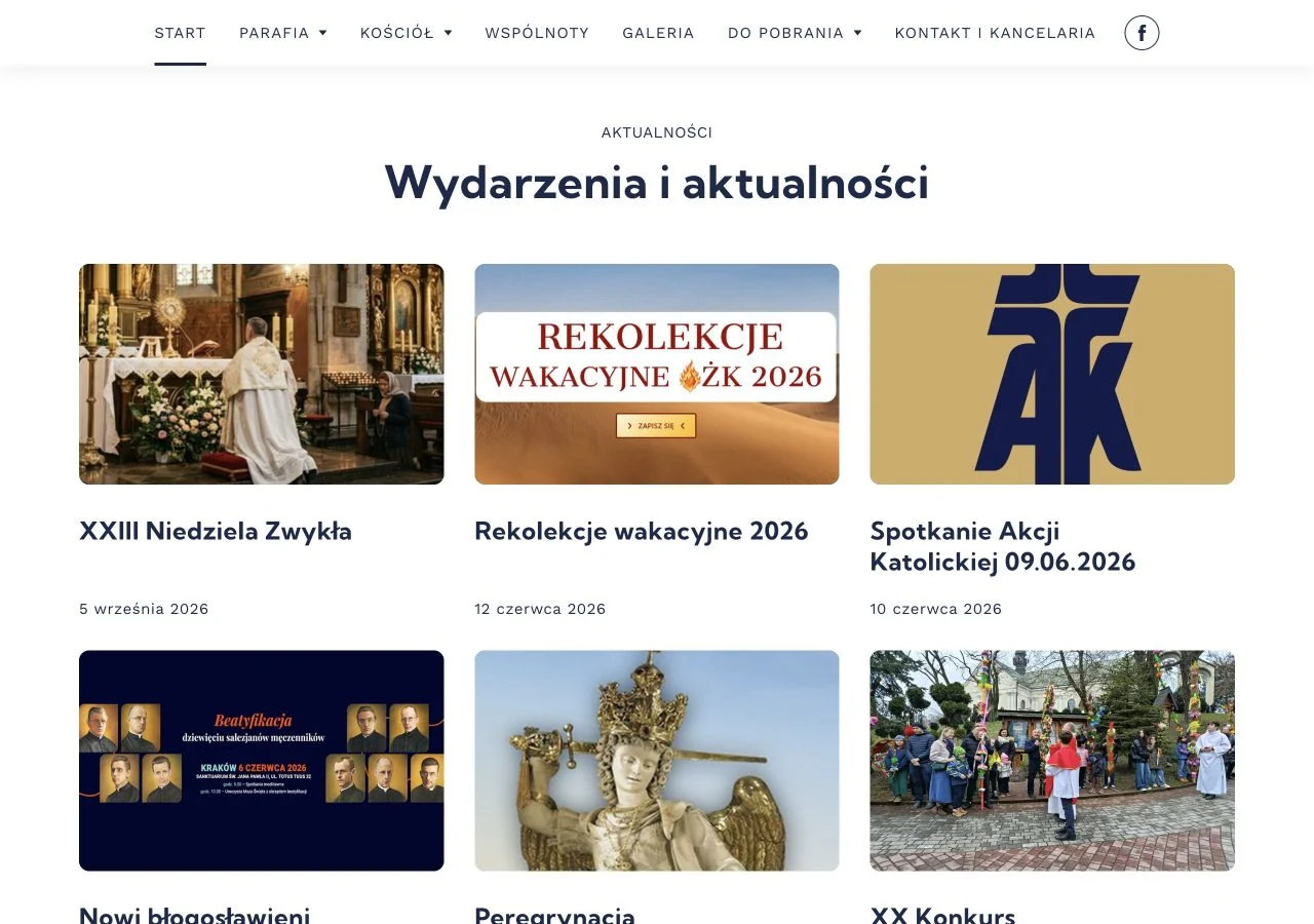 Sekcja wydarzeń parafialnych w obecnym serwisie.
